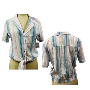 NWT Retro Revival 50s Diner Cottagecore Stripe Shirt Bowl SM Vylette Summer